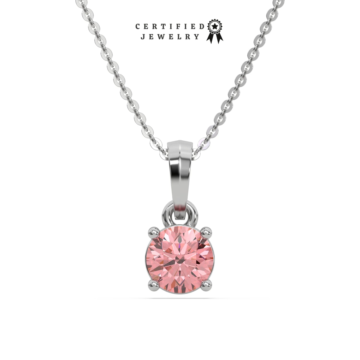 3 CT Fancy Pink Diamond Round Solitaire Necklace