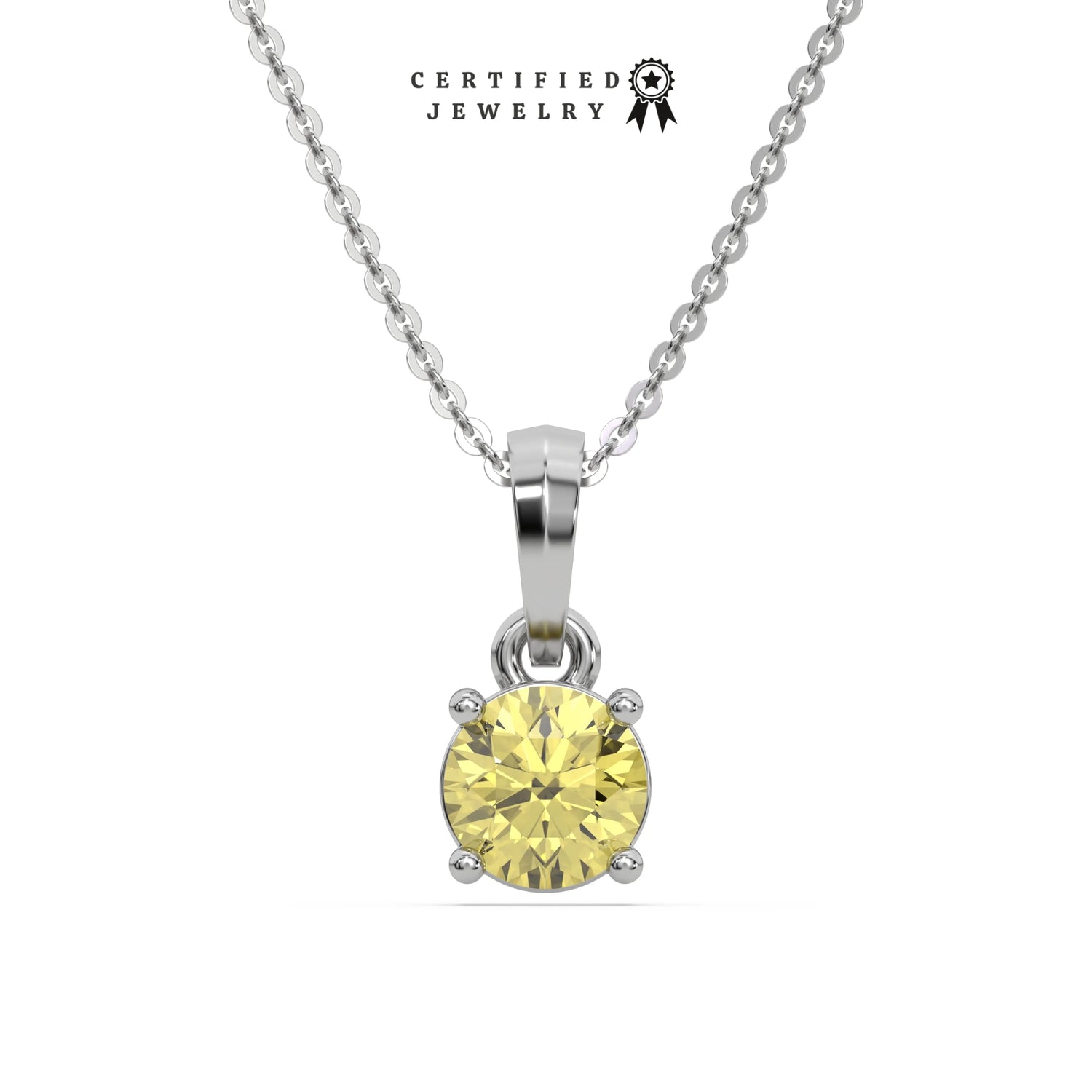 3 CT Fancy Yellow Diamond Round Solitaire Necklace