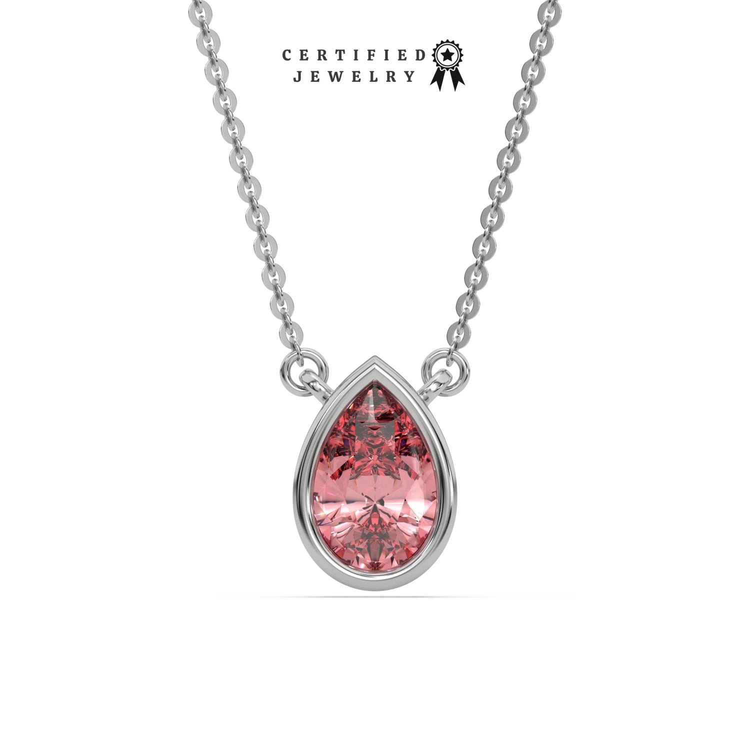 3 CT Fancy Pink Bezel Pear Solitaire Diamond Necklace