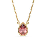 This yellow gold Fancy Pink Pear Solitaire Diamond Necklace made with a fancy Pink pear cut diamond in bezel setting with adjustable chain in top view