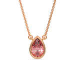 This rose gold Fancy Pink Pear Solitaire Diamond Necklace made with a fancy Pink pear cut diamond in bezel setting with adjustable chain in top view