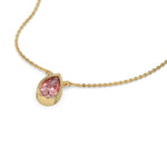 This yellow gold Fancy Pink Pear Solitaire Diamond Necklace made with a fancy Pink pear cut diamond in bezel setting with adjustable chain in 3d view