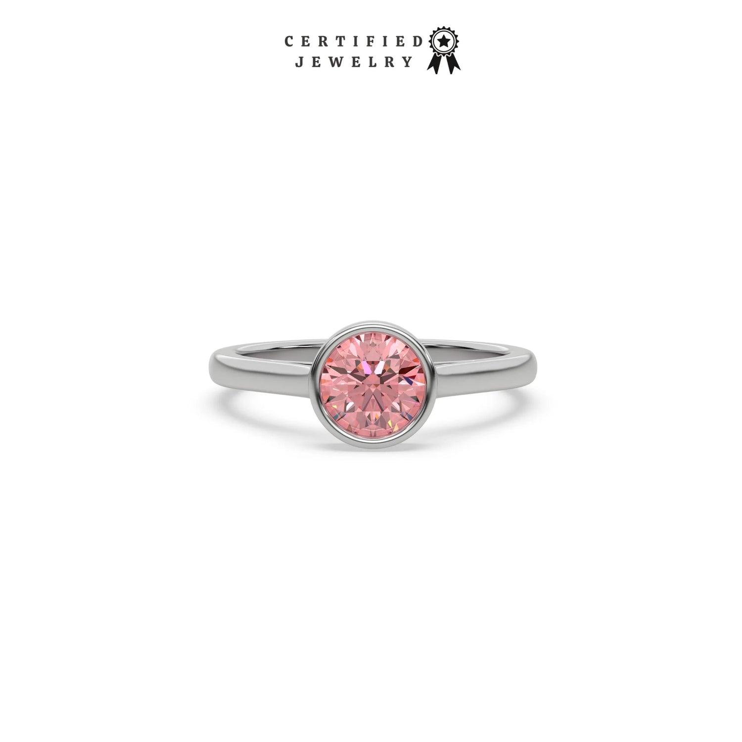 3 CT Fancy Pink Diamond Round Bezel Engagement Ring