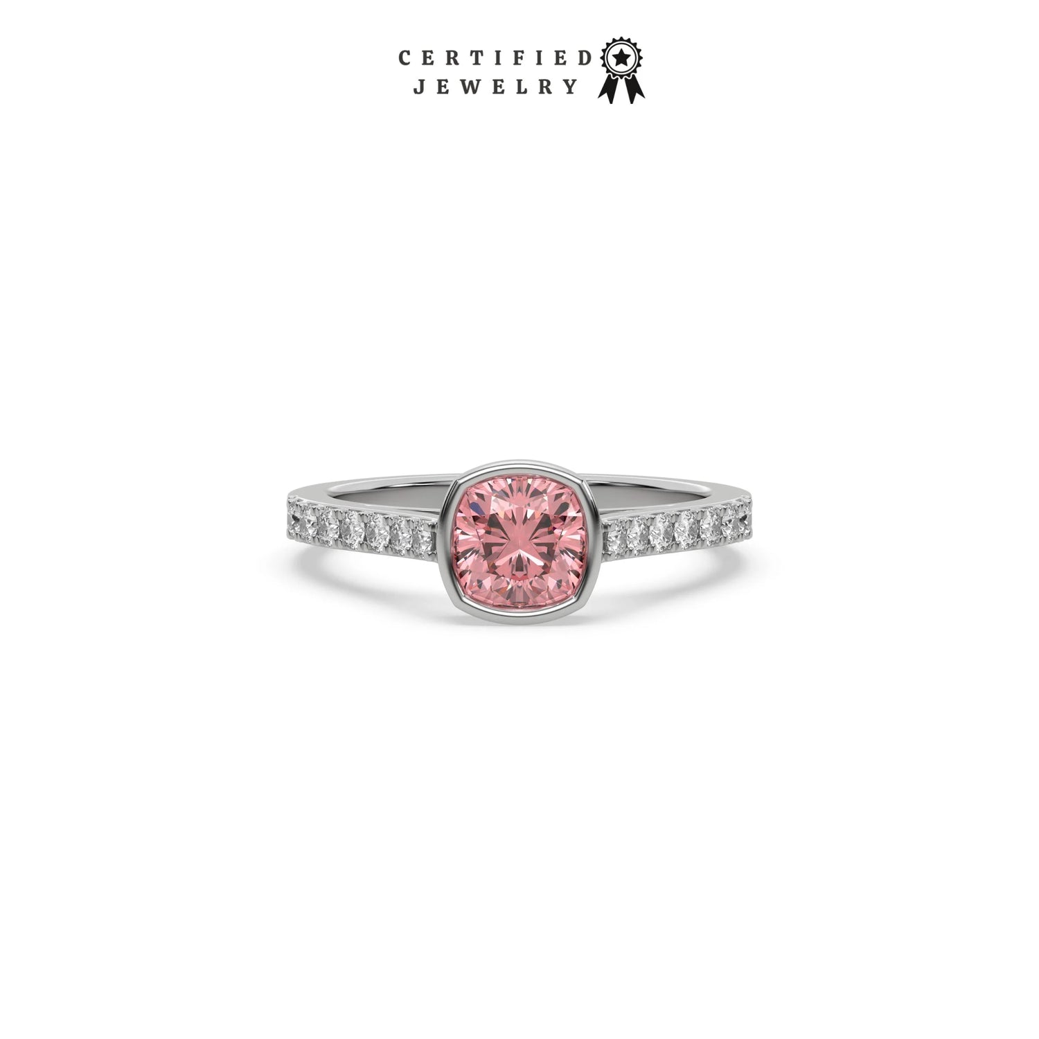 3 CT Fancy Pink Diamond Cushion Solitaire Bezel Engagement Ring