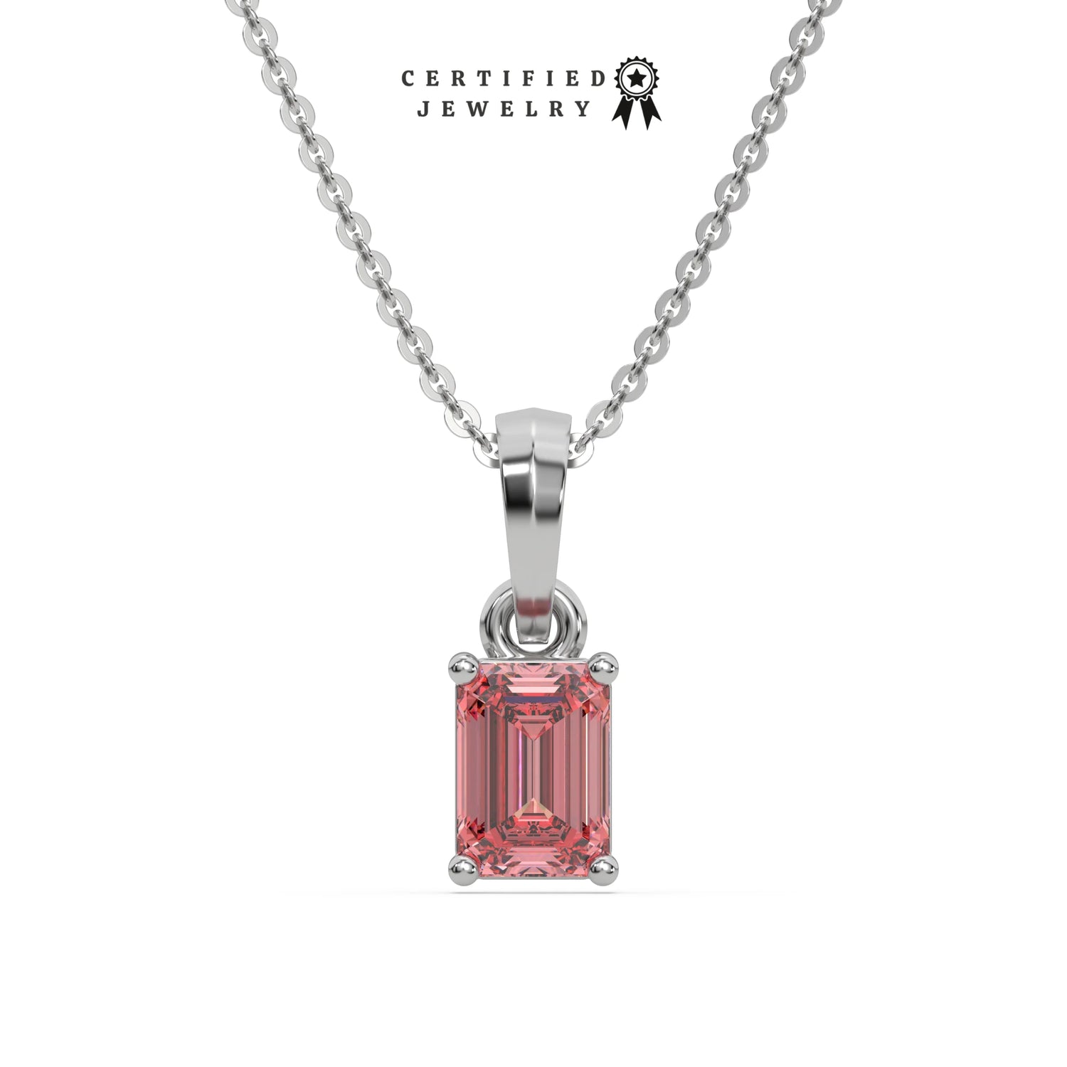 3 CT Fancy Pink Diamond Emerald Solitaire Necklace