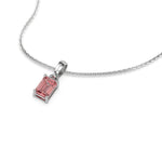 This white gold Fancy Pink Emerald Solitaire Diamond Necklace made with an fancy Pink emerald cut diamond in a four prong setting with adjustable chain in 3d view