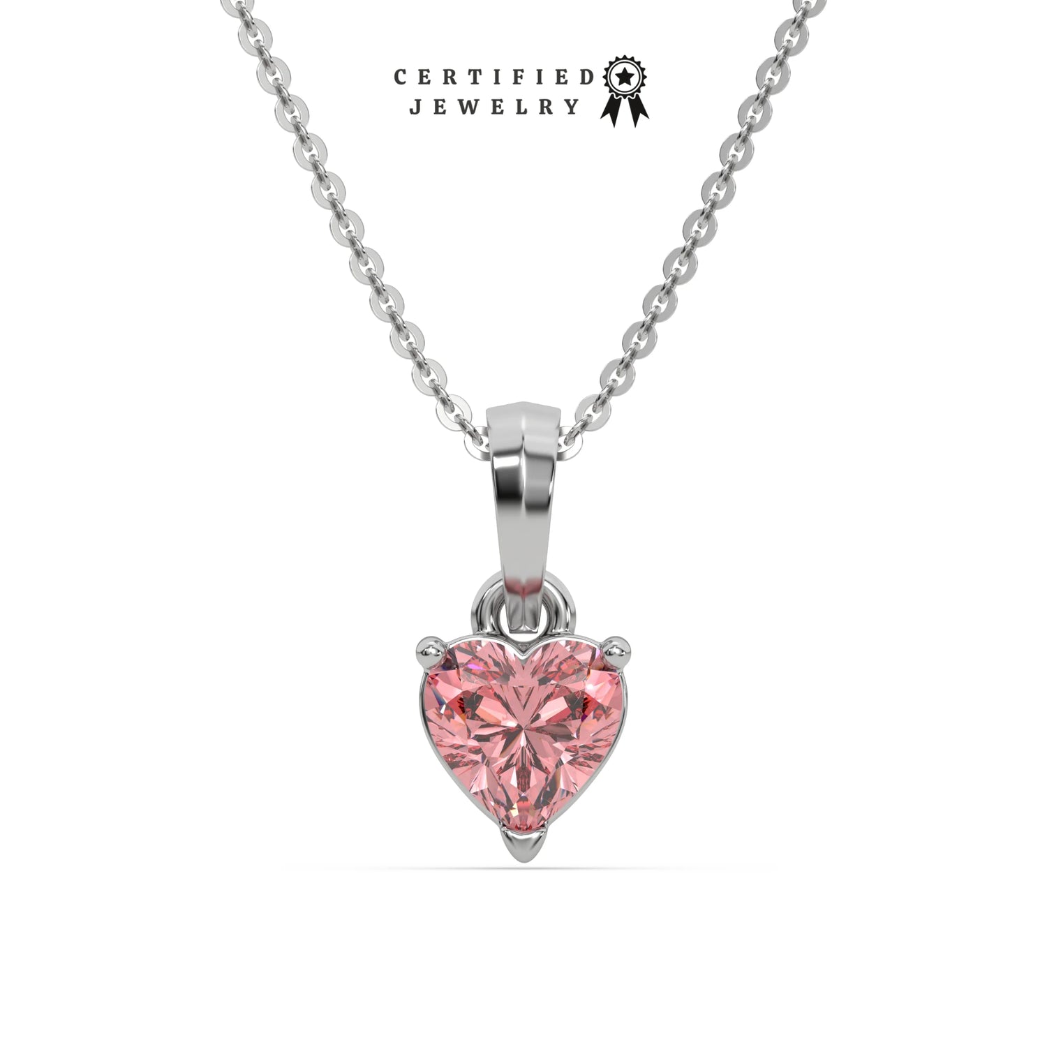 3 CT Fancy Pink Diamond Heart Solitaire Necklace