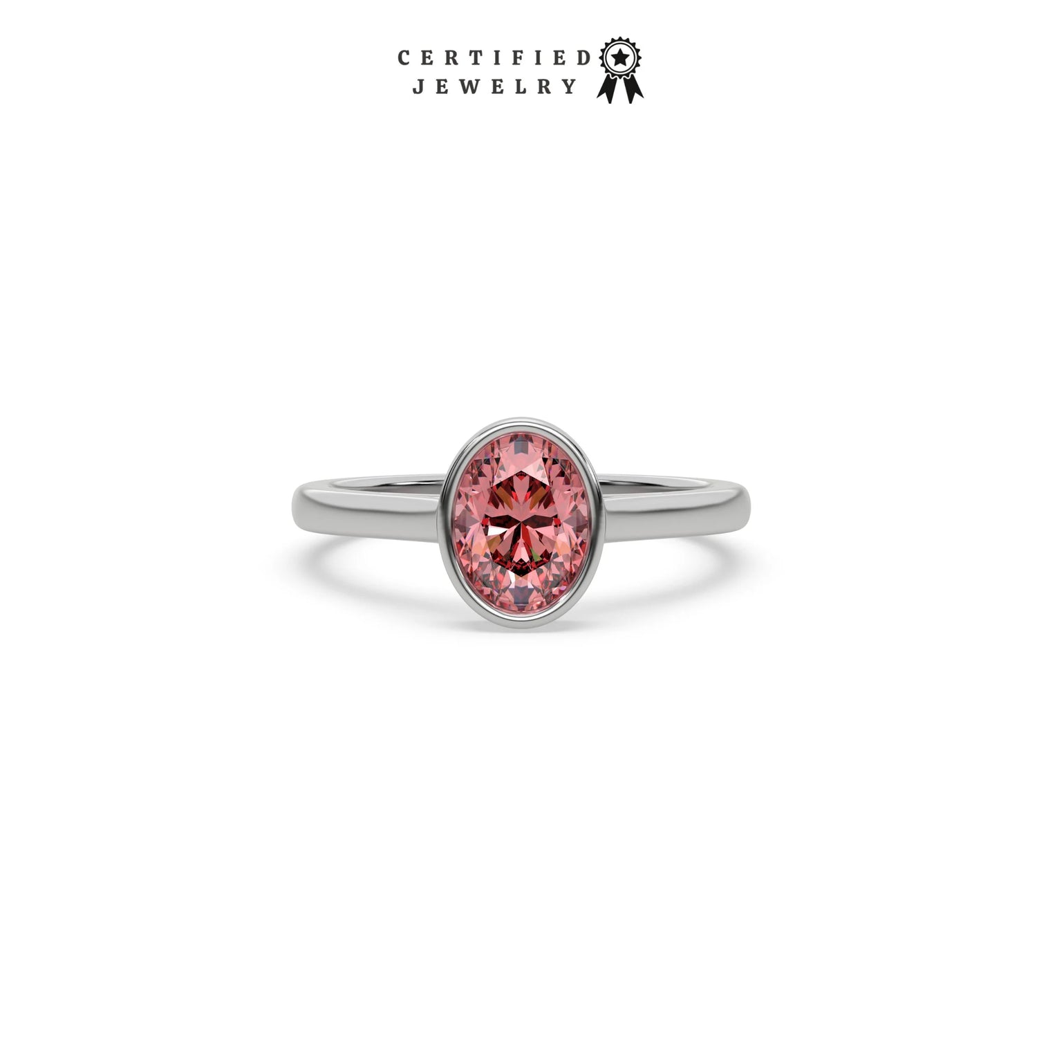 3 CT Fancy Pink Diamond Oval Bezel Engagement Ring