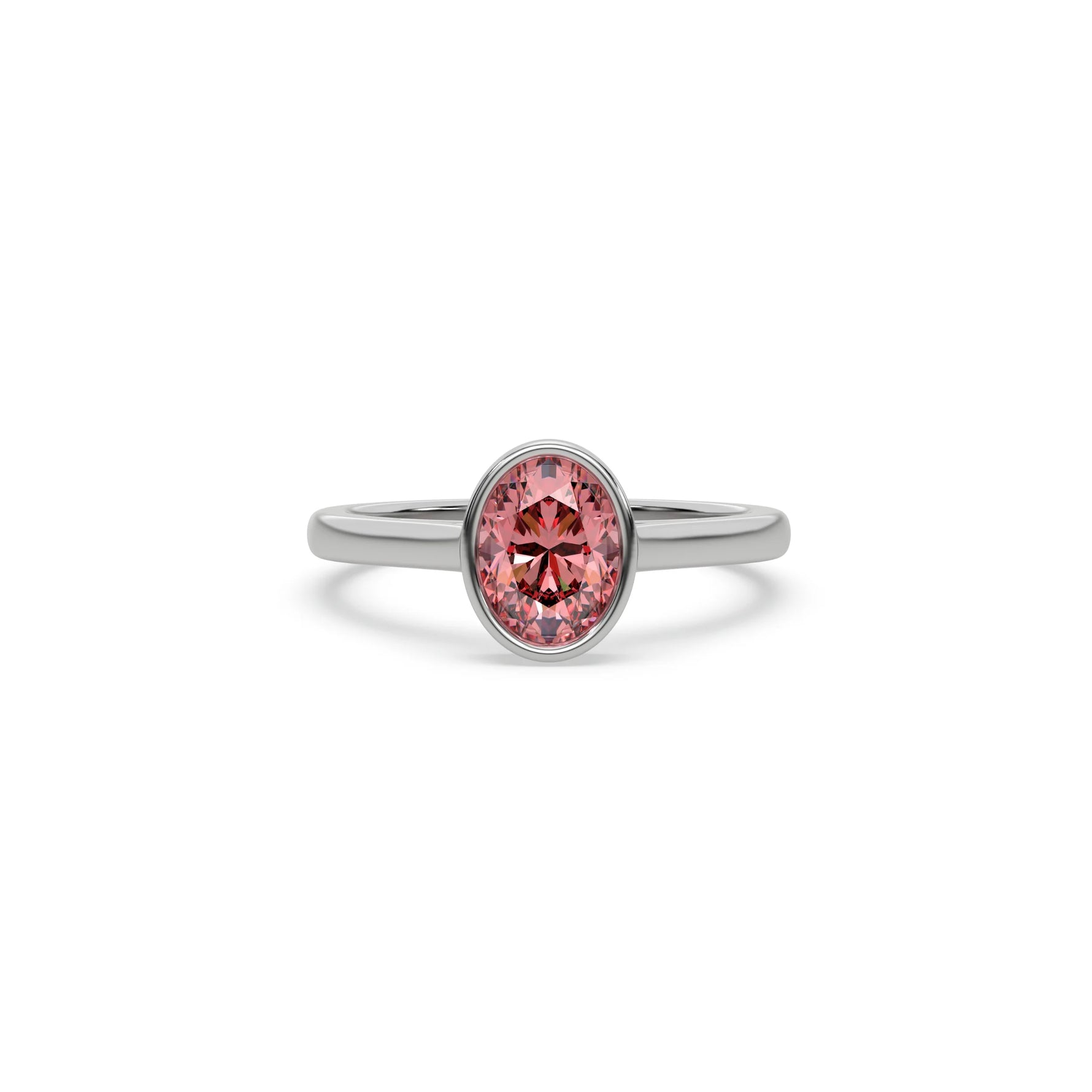 14K White Gold Fancy Pink Oval Solitaire Diamond Engagement Ring