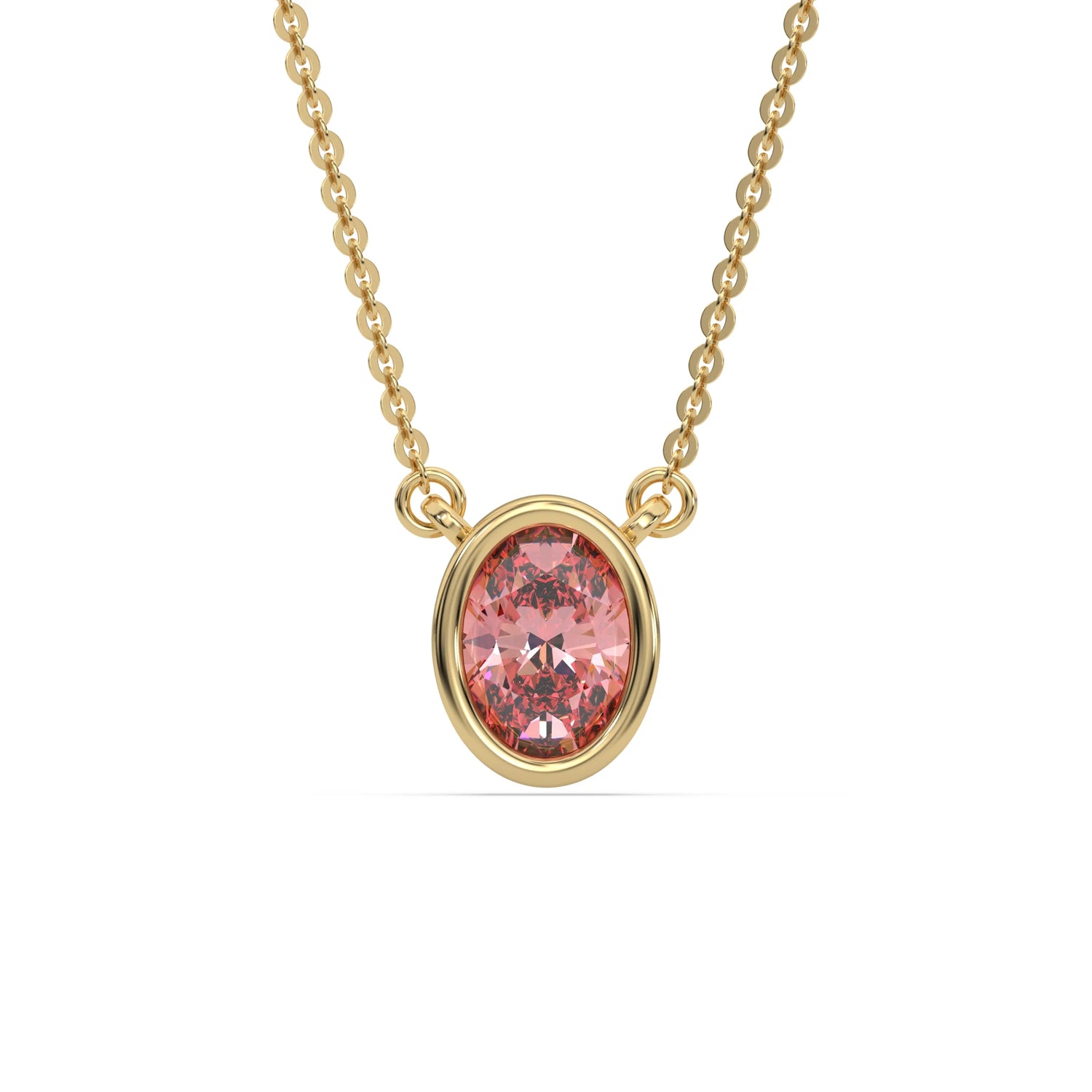 3 CT Fancy Pink Diamond Oval Bezel Solitaire Necklace