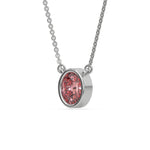 This white gold Fancy Pink Oval Solitaire Diamond Necklace made with an fancy Pink oval cut diamond in bezel setting with adjustable chain in side view