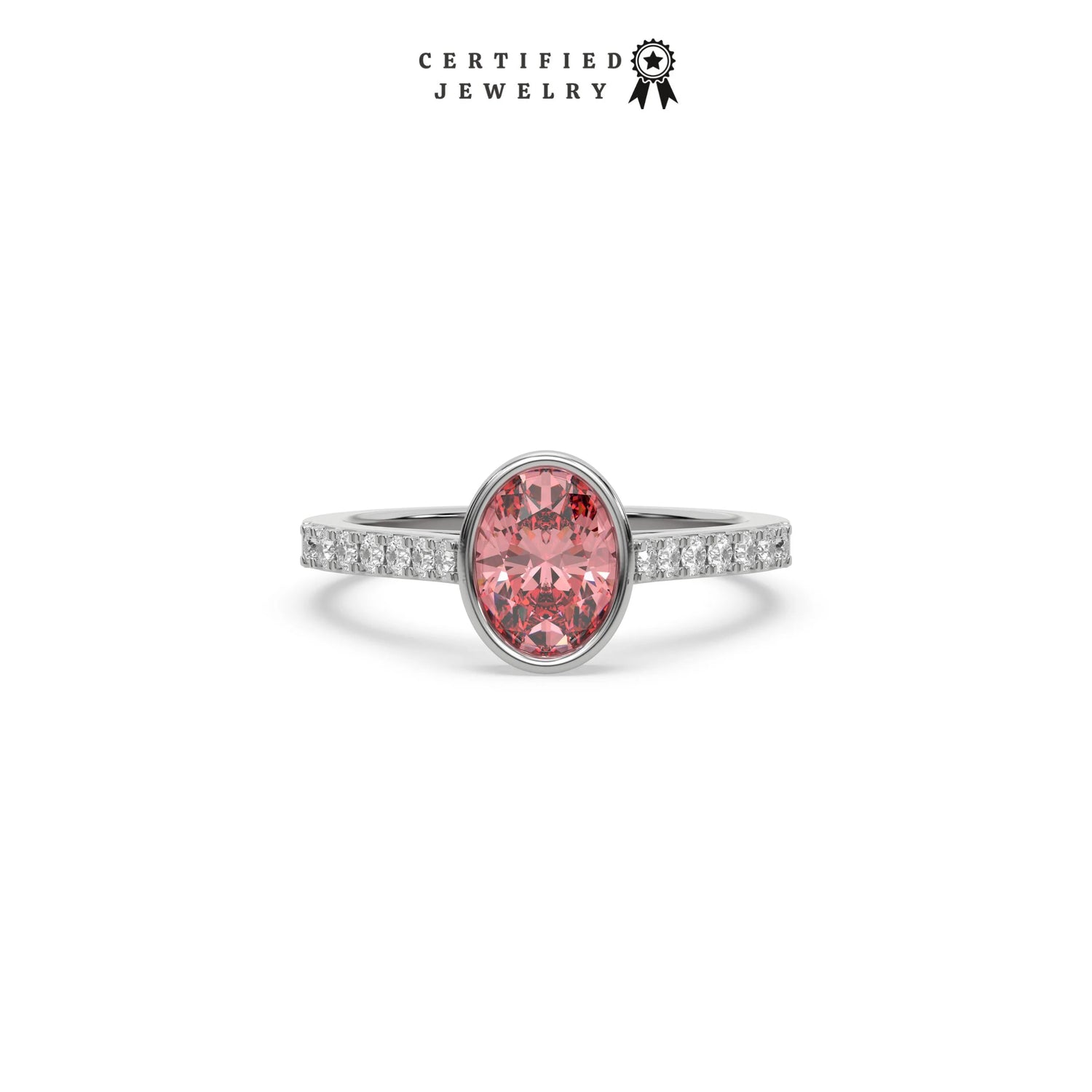 3 CT Fancy Pink Diamond Oval Solitaire Bezel Engagement Ring