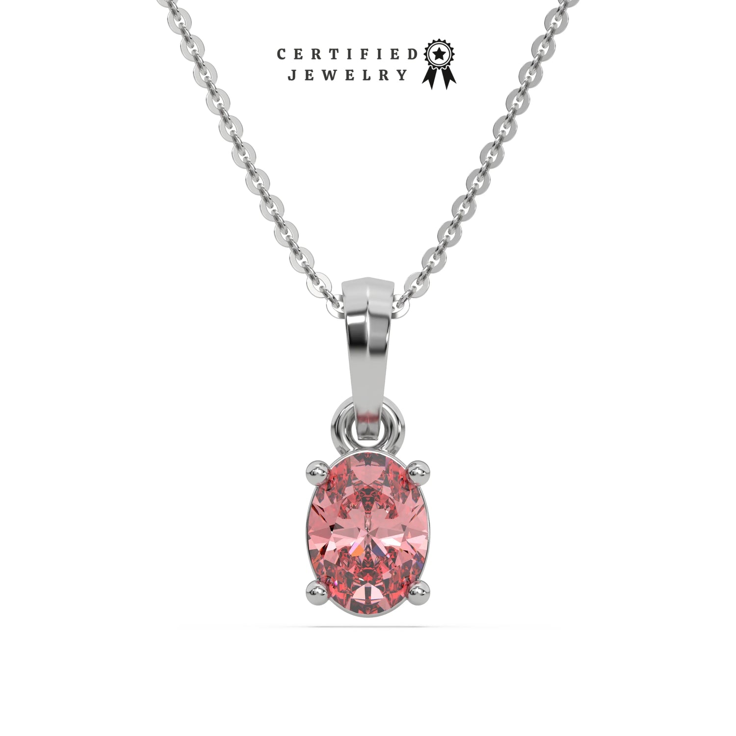 3 CT Fancy Pink Diamond Oval Solitaire Necklace