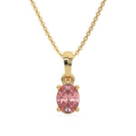 This yellow gold Fancy Pink Oval Solitaire Diamond Necklace made with an fancy Pink oval cut diamond in a four prong setting with adjustable chain in top view