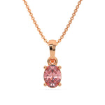 This rose gold Fancy Pink Oval Solitaire Diamond Necklace made with an fancy Pink oval cut diamond in a four prong setting with adjustable chain in top view