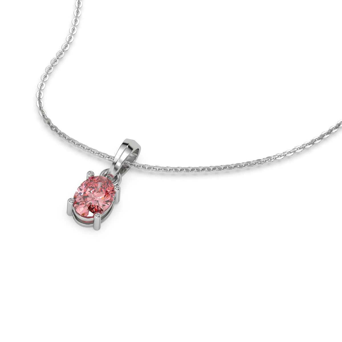 This white gold Fancy Pink Oval Solitaire Diamond Necklace made with an fancy Pink oval cut diamond in a four prong setting with adjustable chain in 3d view