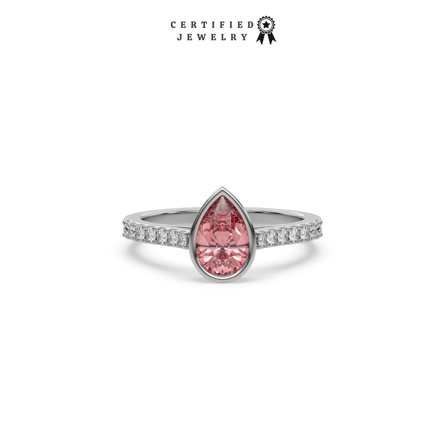 3 CT Fancy Pink Diamond Pear Solitaire Bezel Engagement Ring