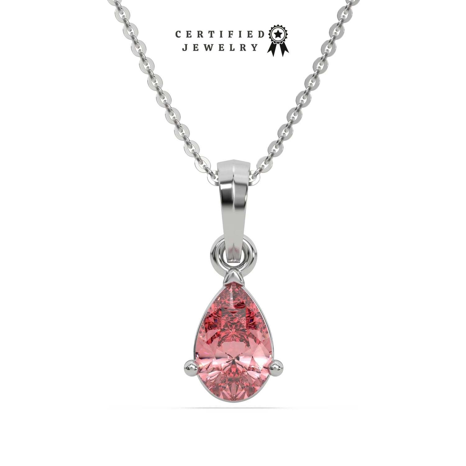 3 CT Fancy Pink Diamond Pear Solitaire Necklace