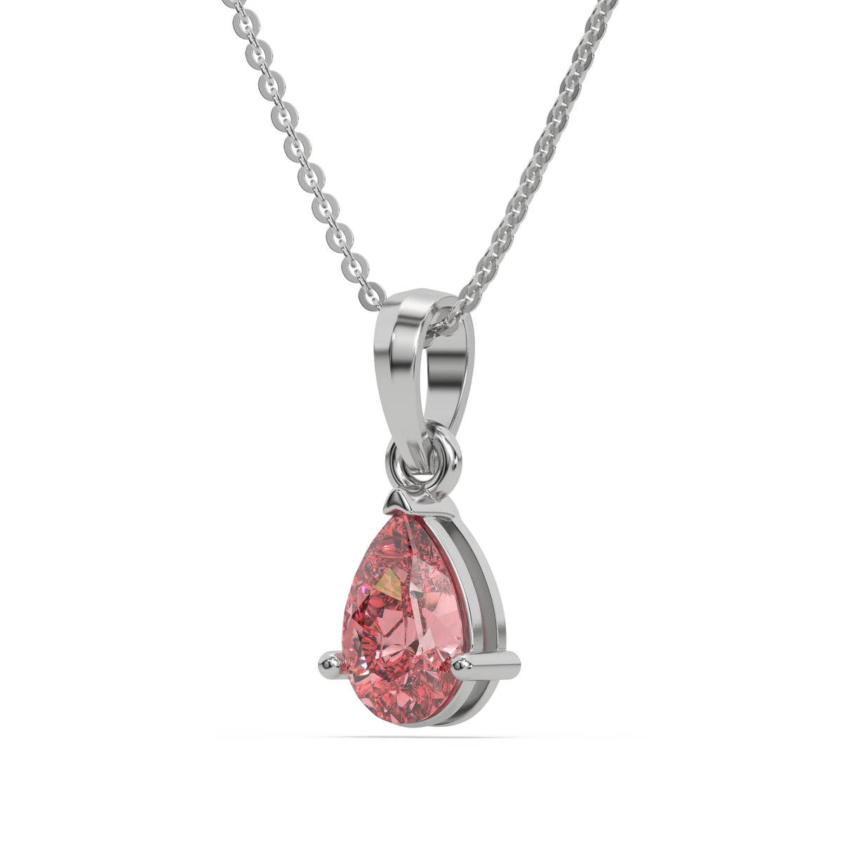 18K White Gold Fancy Pink Pear Solitaire Diamond Necklace