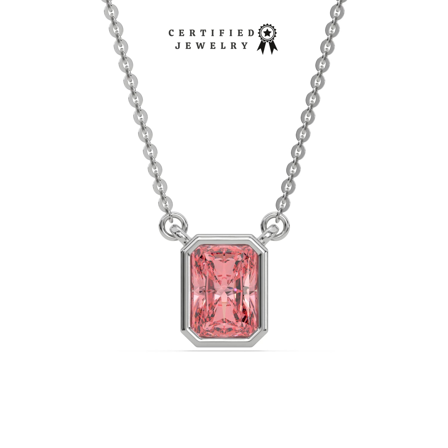 3 CT Fancy Pink Diamond Radiant Bezel Solitaire Necklace