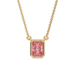 This yellow gold Fancy Pink Radiant Solitaire Diamond Necklace made with a fancy Pink radiant cut diamond in bezel setting with adjustable chain in top view