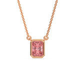 This rose gold Fancy Pink Radiant Solitaire Diamond Necklace made with a fancy Pink radiant cut diamond in bezel setting with adjustable chain in top view