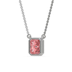 This white gold Fancy Pink Radiant Solitaire Diamond Necklace made with a fancy Pink radiant cut diamond in bezel setting with adjustable chain in side view