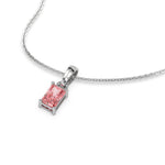 This white gold Fancy Pink Radiant Solitaire Diamond Necklace made with fancy radiant cut diamond in a four prong setting with adjustable chain in 3d view