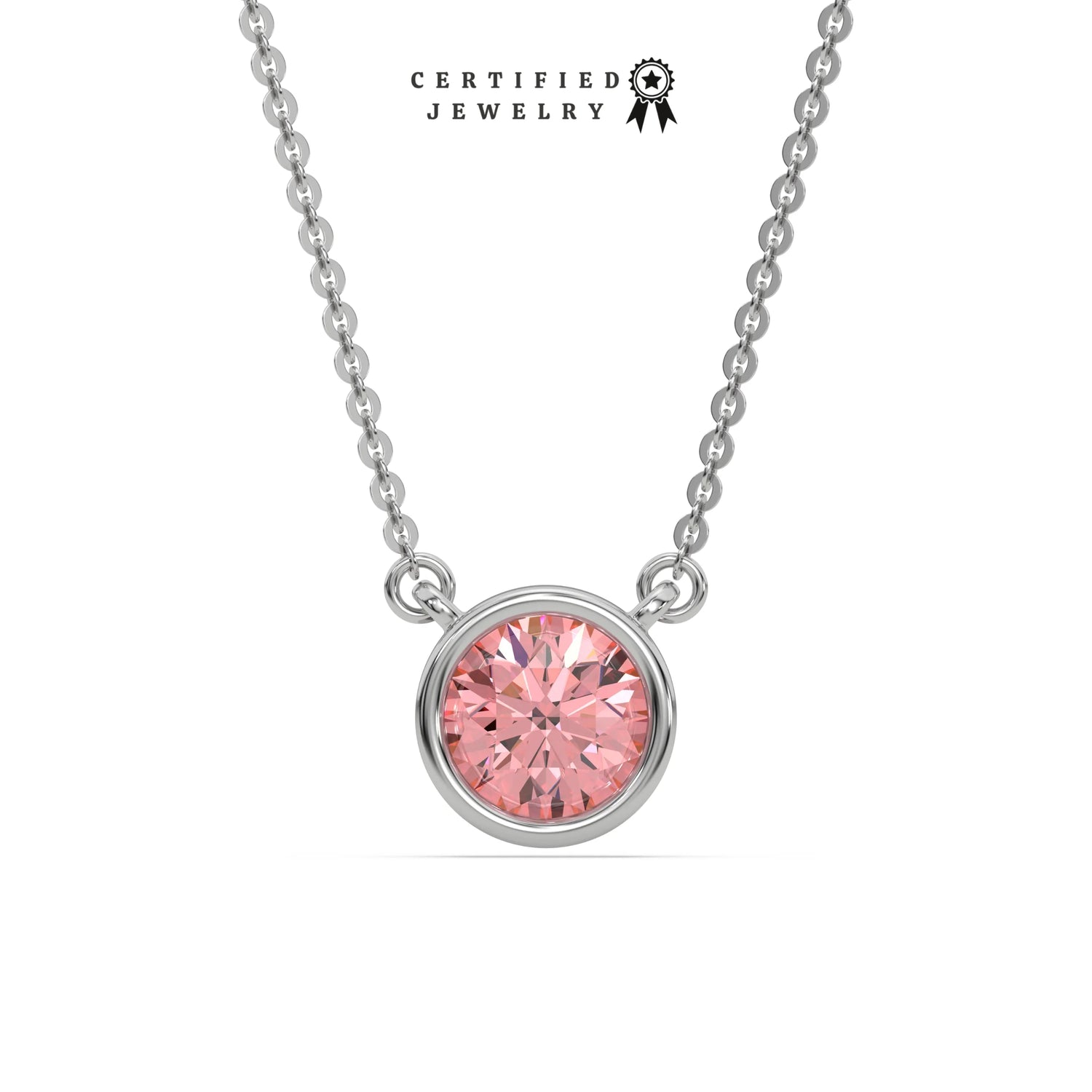 3 CT Fancy Pink Diamond Round Bezel Solitaire Necklace