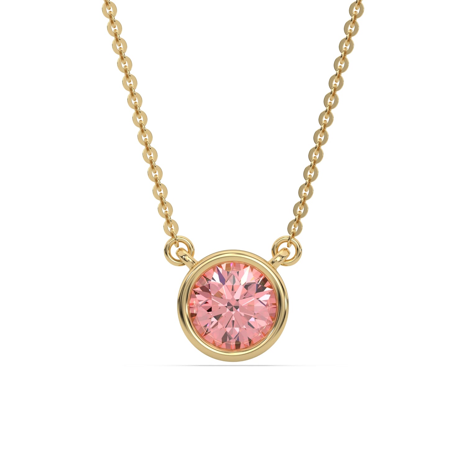 3 CT Fancy Pink Diamond Round Bezel Solitaire Necklace