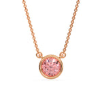 This rose gold Fancy Pink Round Solitaire Diamond Necklace made with a fancy Pink round brilliant-cut diamond in bezel setting with adjustable chain in top view