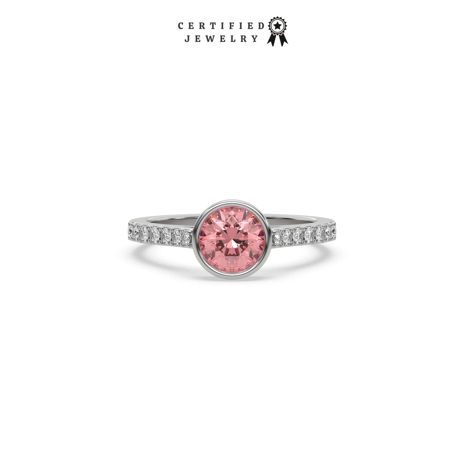 3 CT Fancy Pink Diamond Round Solitaire Bezel Engagement Ring