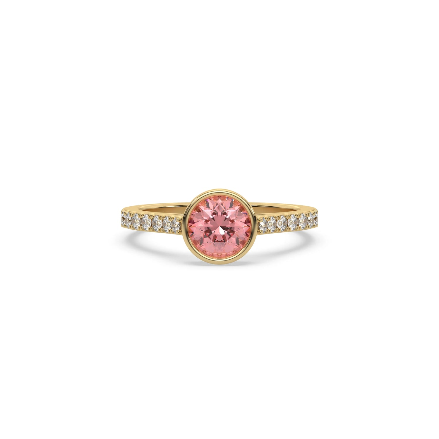 3 CT Fancy Pink Diamond Round Solitaire Bezel Engagement Ring