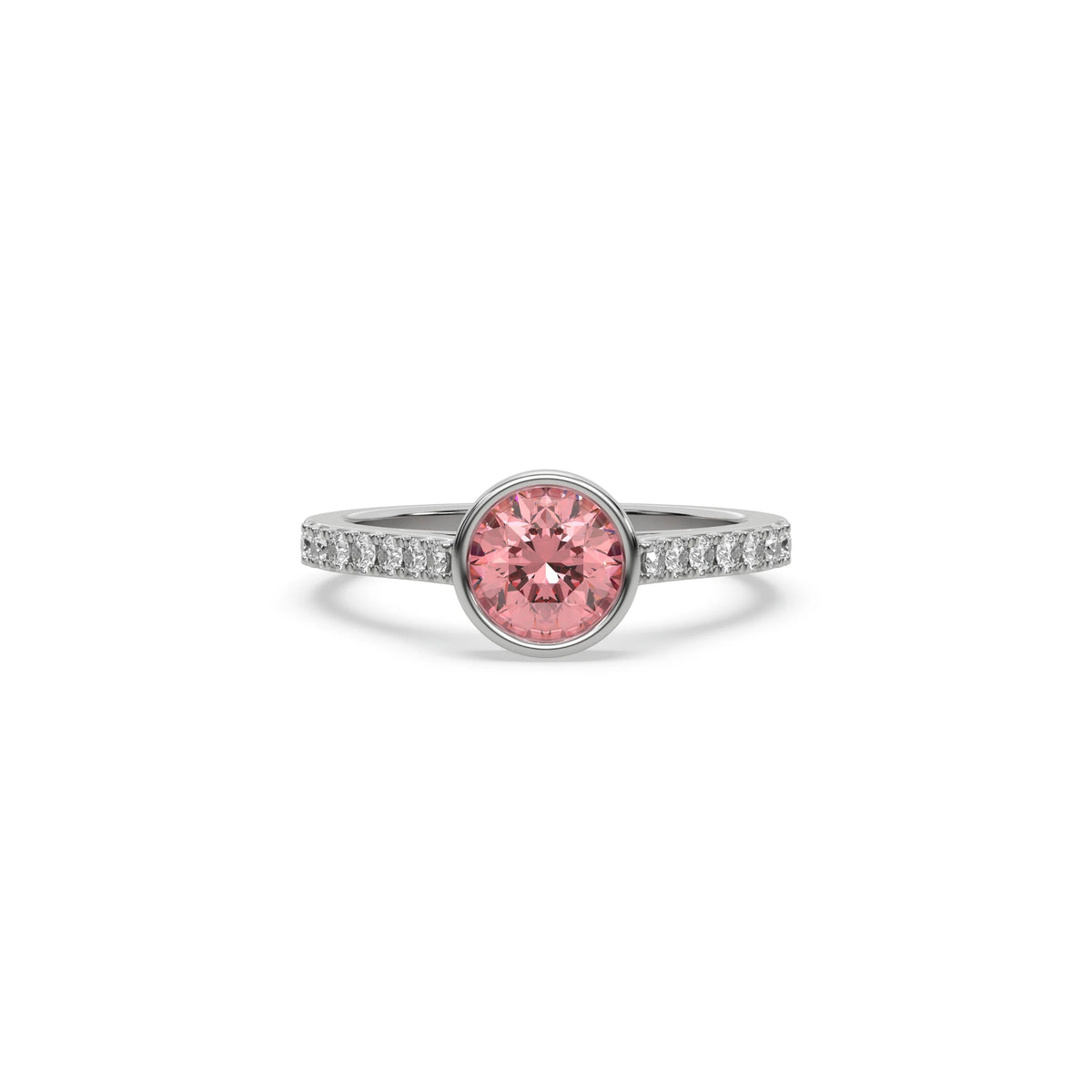 18K White Gold Fancy Pink Round Diamond Engagement Ring