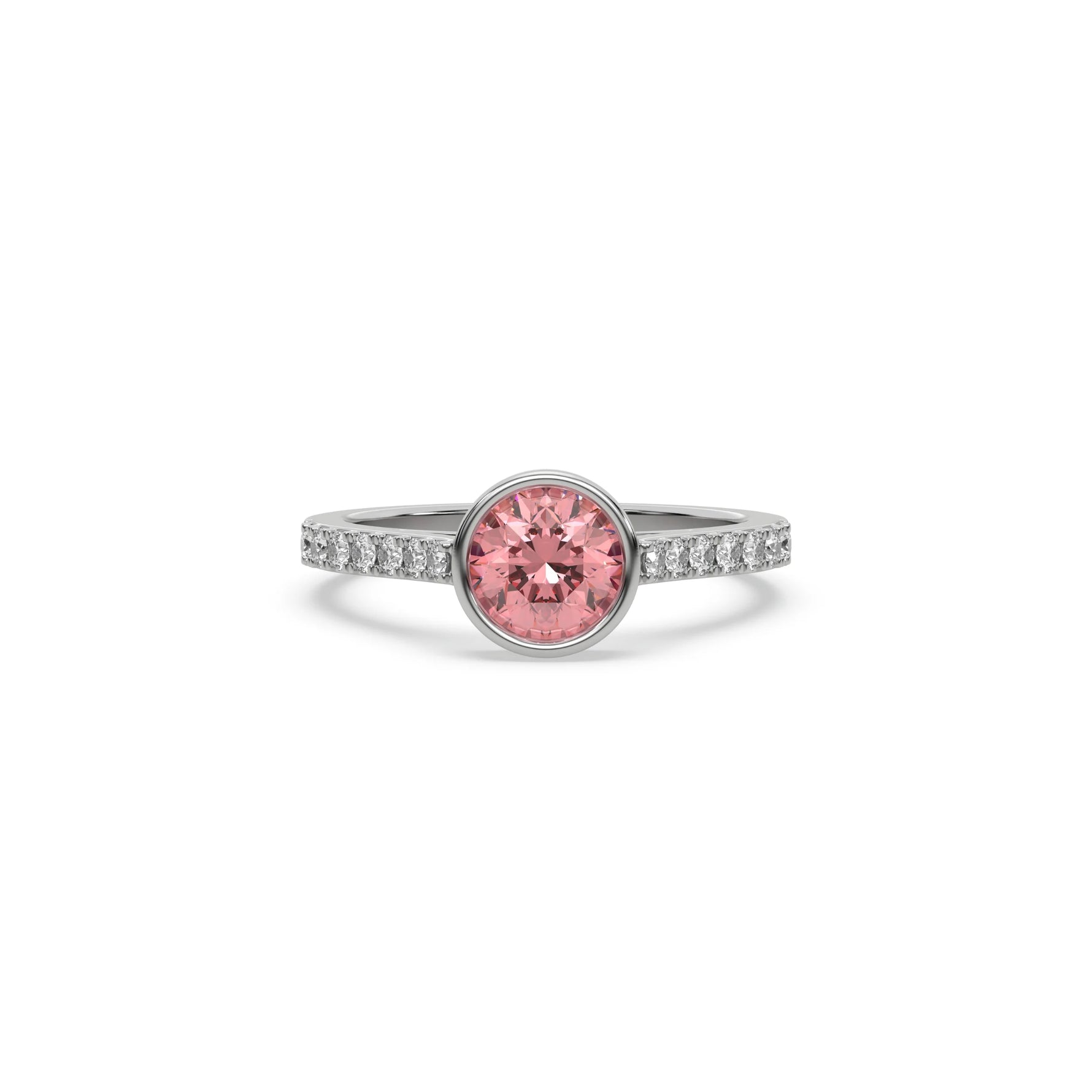 18K White Gold Fancy Pink Round Diamond Engagement Ring