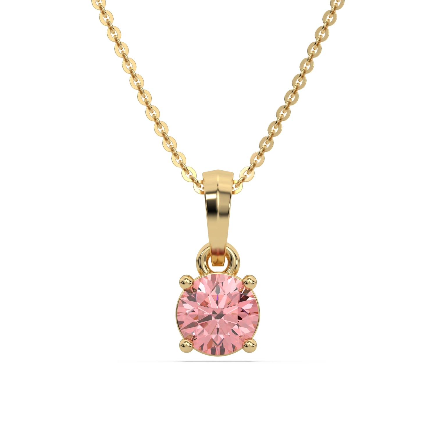 3 CT Round Shape Fancy Pink Lab Grown Diamond Solitaire Necklace