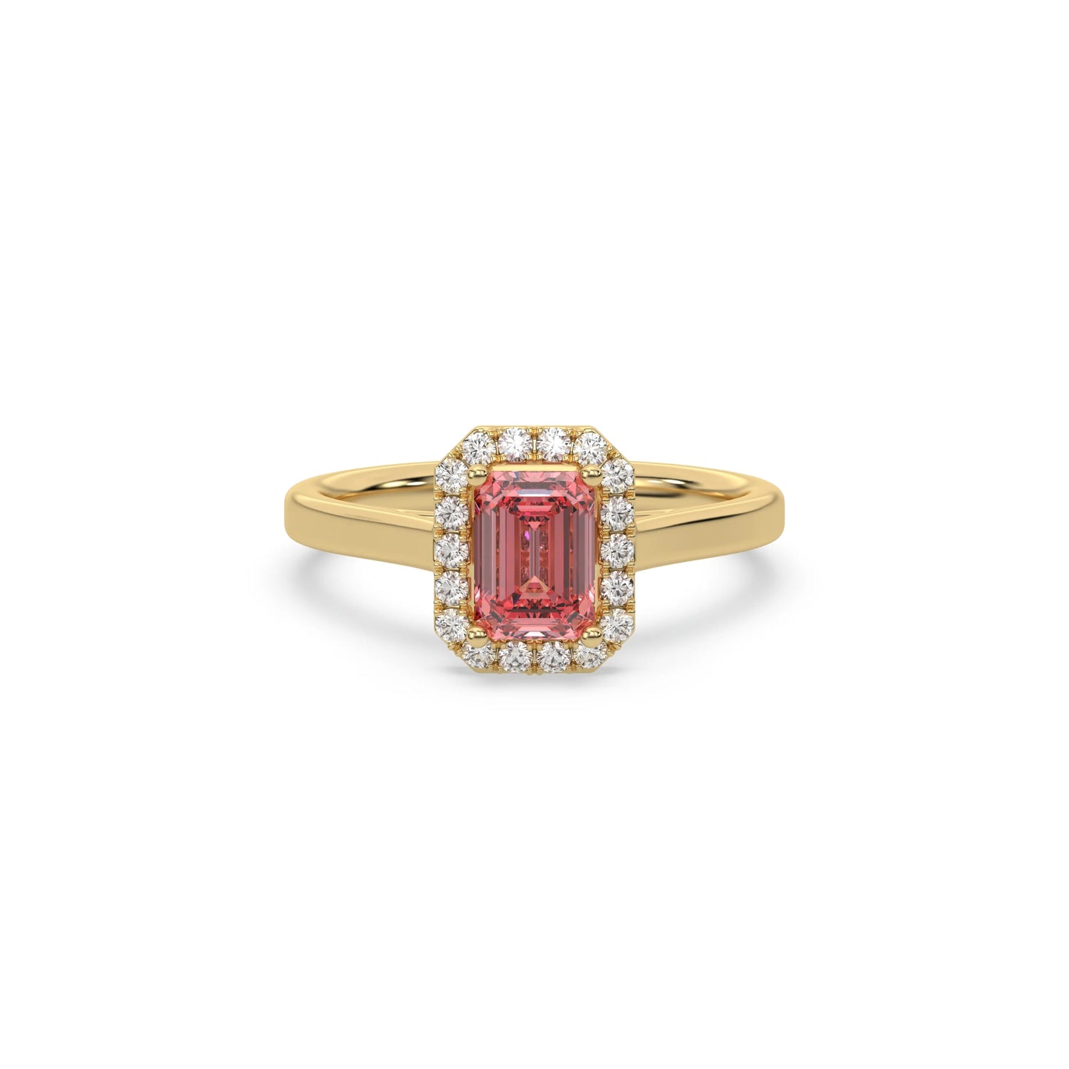 14K Yellow Gold 1 CT Fancy Pink Emerald Cut Diamond Engagement Ring