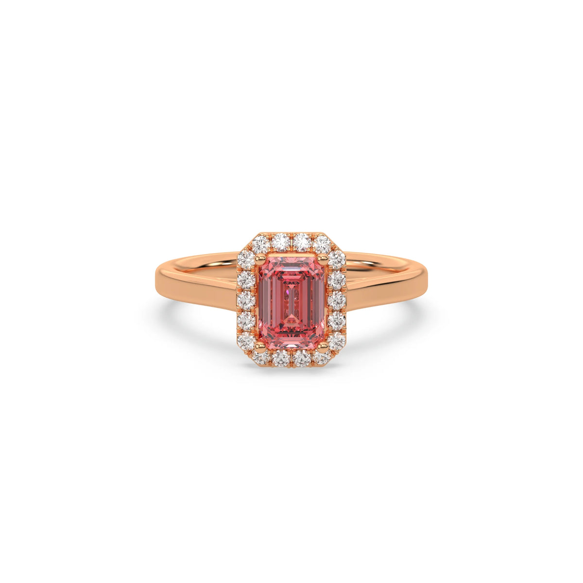 Halo Emerald Diamond Ring, Pink Emerald Cut Engagement Ring, Halo Wedding Ring, Pink Engagement Ring,