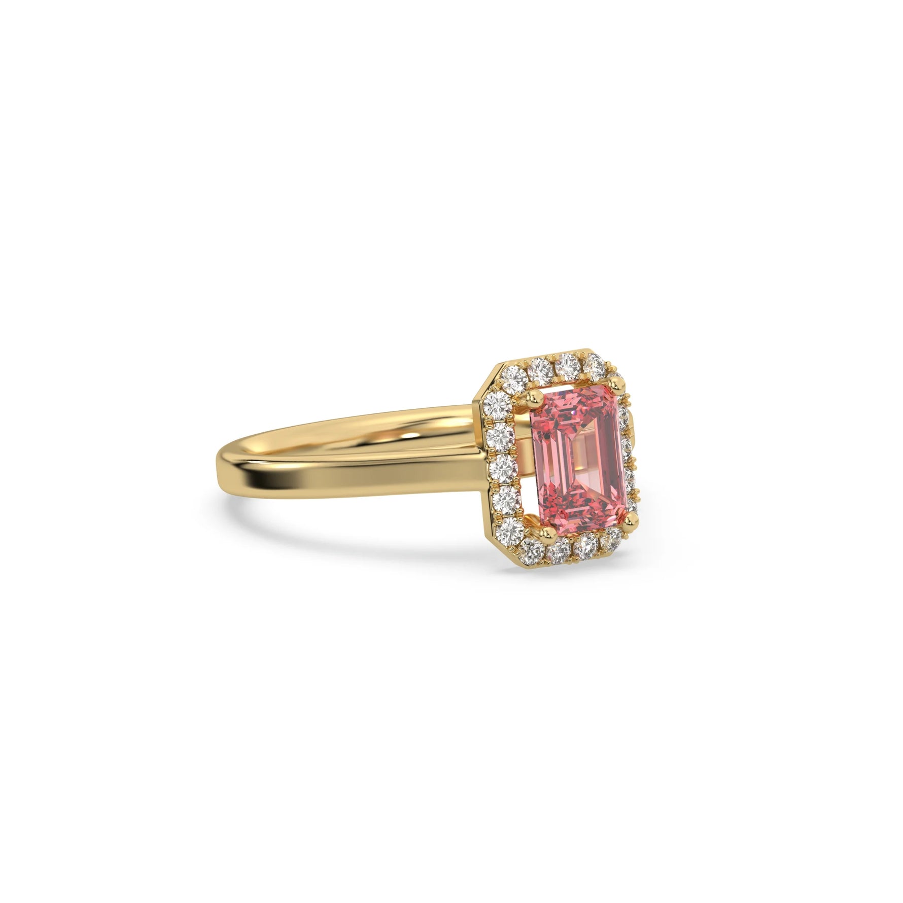 Halo Emerald Diamond Ring, Pink Emerald Cut Engagement Ring, Halo Wedding Ring, Pink Engagement Ring,