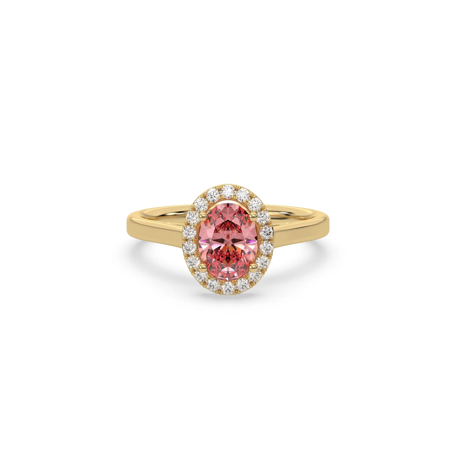 14K Yellow Gold Fancy Pink Oval Diamond Engagement Ring