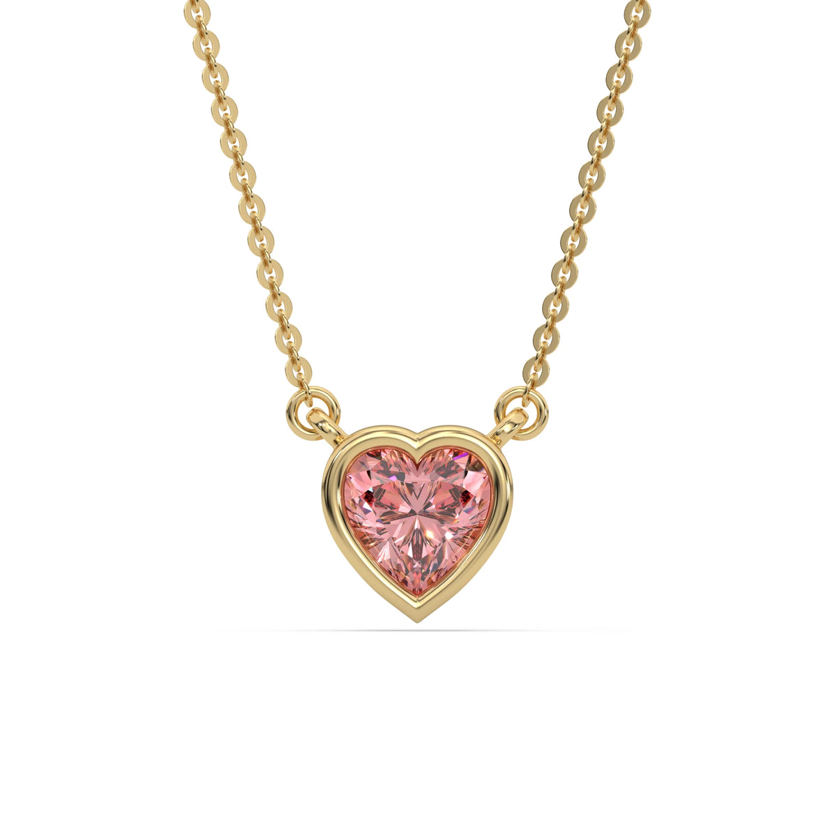 14K Yellow Gold 3 Ct Fancy Pink Heart Solitaire Diamond Necklace