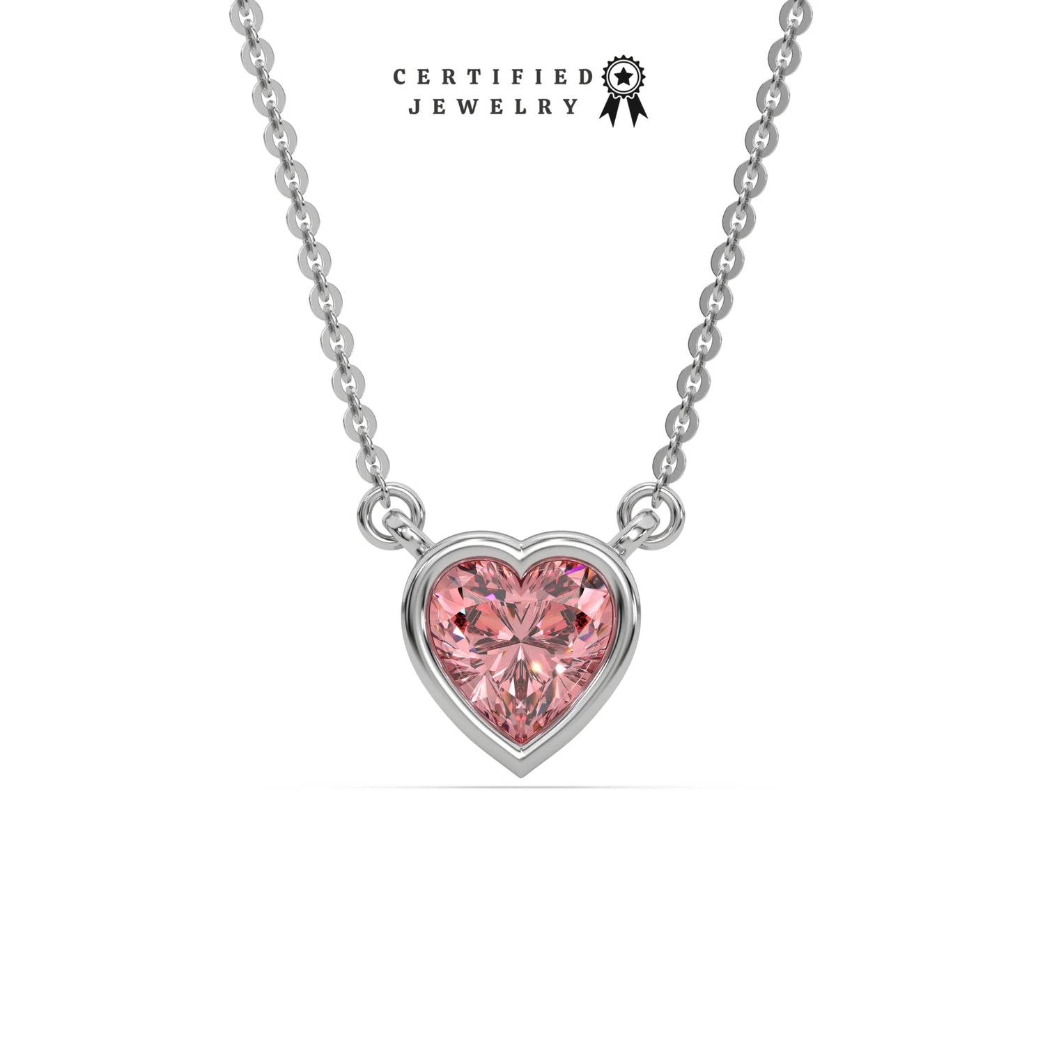 3 CT Fancy Pink Diamond Heart Bezel Solitaire Necklace