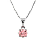18K White Gold Fancy Pink Round Cut Diamond Solitaire Necklace