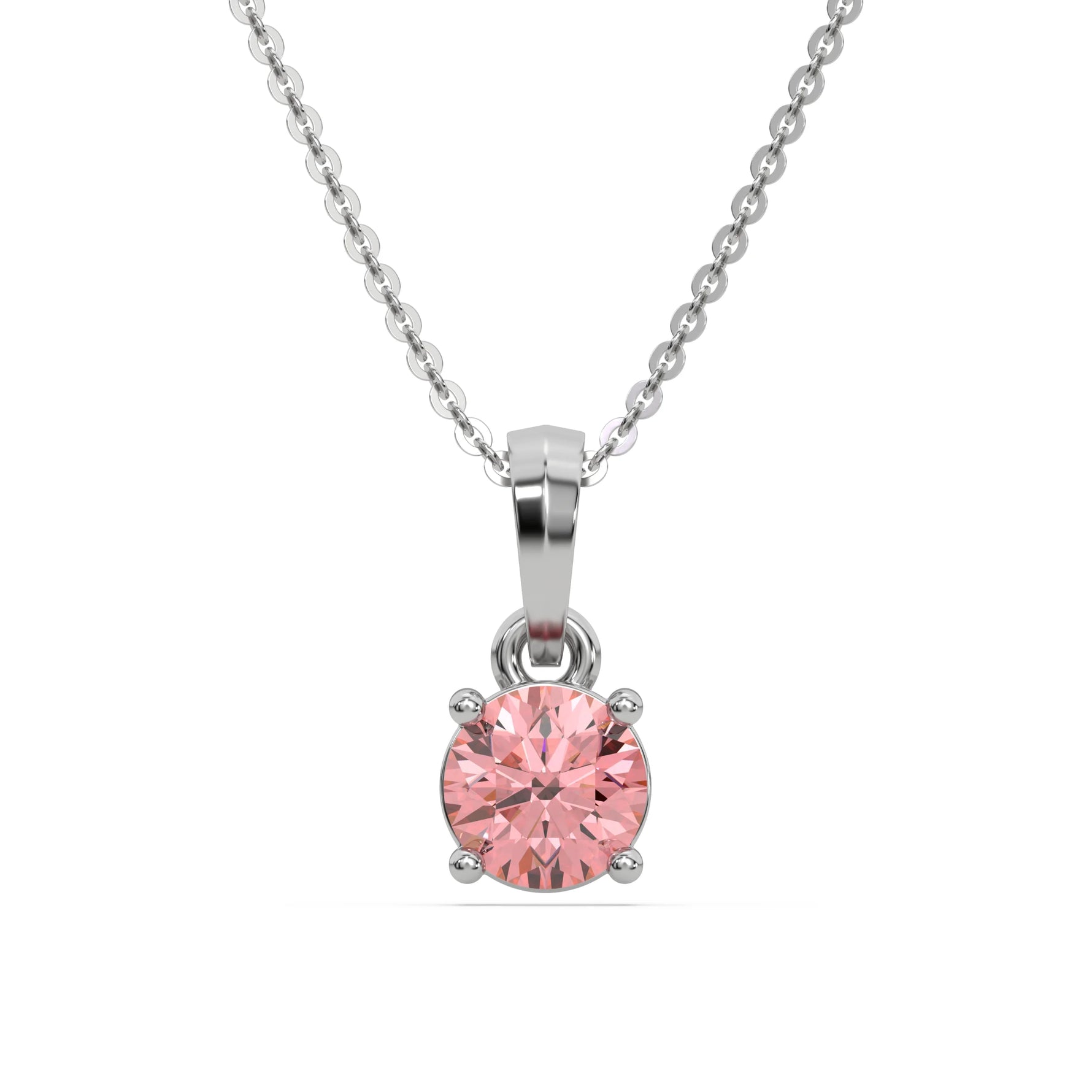18K White Gold Fancy Pink Round Cut Diamond Solitaire Necklace