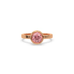 This rose gold ring displayed on front view is made with brilliant round solitaire diamond set in bezel setting