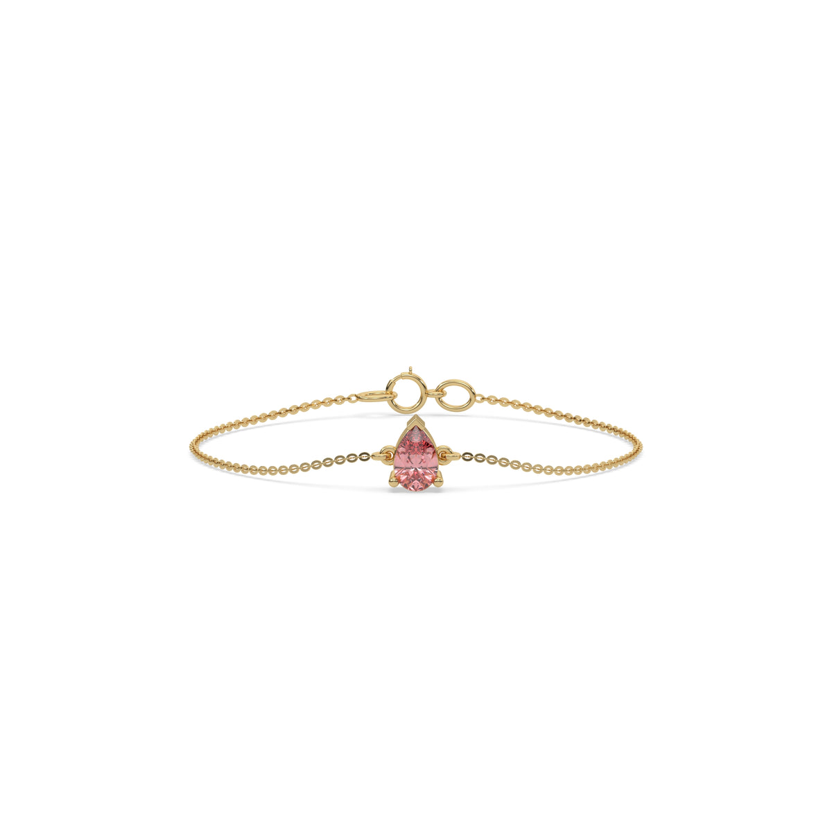 14K Yellow Gold Fancy Pink Pear Solitaire Diamond Bracelet 