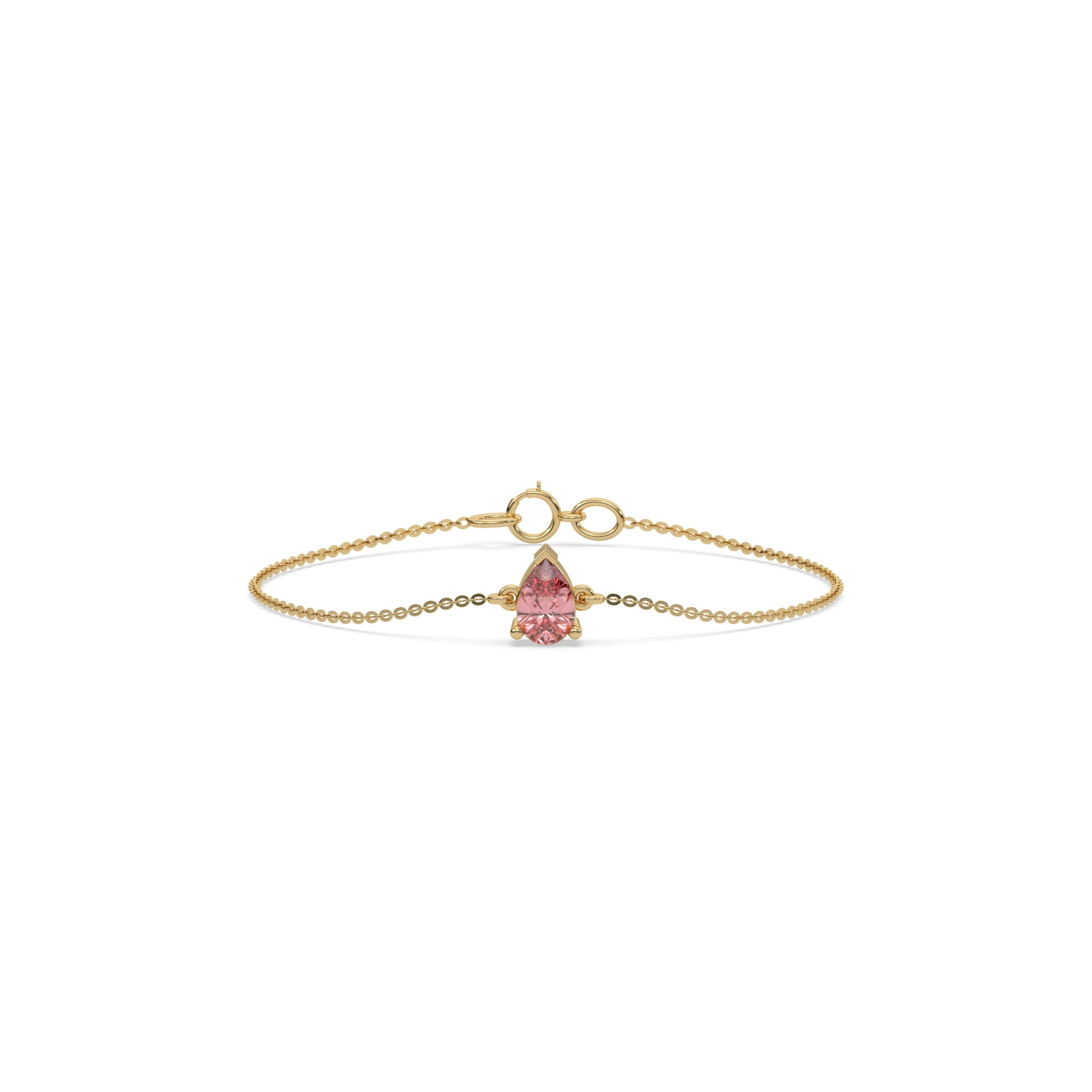 14K Yellow Gold Fancy Pink Pear Solitaire Diamond Bracelet 