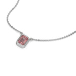 This white gold Fancy Pink Emerald Solitaire Diamond Necklace made with an fancy Pink emerald cut diamond in bezel setting with adjustable chain in 3d view