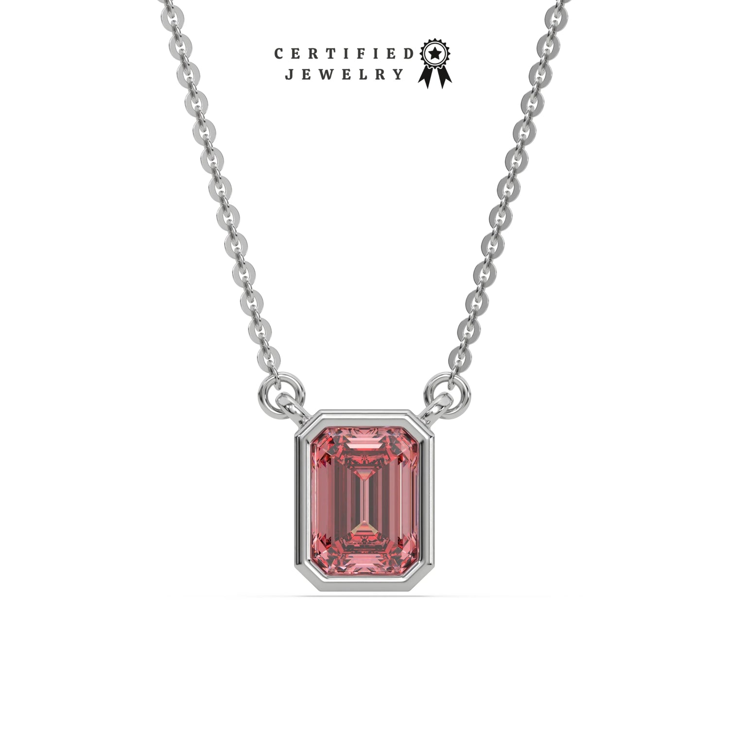 3 CT Fancy Pink Diamond Emerald Bezel Solitaire Necklace