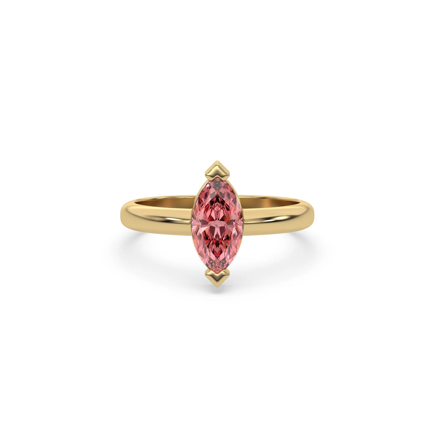 18K Yellow Gold Fancy Pink Diamond Marquise Solitaire Engagement Ring